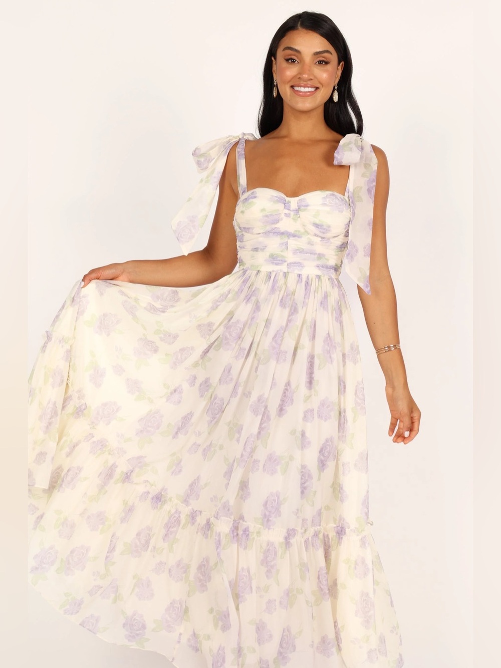 Tie-Shoulder Lavender Floral Maxi Dress - Women